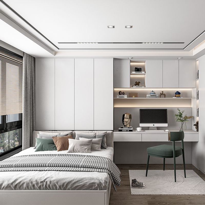 現(xiàn)代簡(jiǎn)約小臥室榻榻米定制整體書柜踏踏米床組合衣柜一體